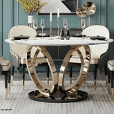 Trueliving Golden Cream Luxurious Dinning Table H 30 x W 45 x D 35; Chair : H 34 x W 18 x D 18(18